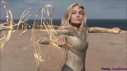 Angelina Jolie BALLBUSTING Groin Knee - Thena, Eternals - Angelina Julie