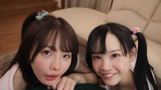 Petite Rara Kudou Ichika Matsumoto share a blowjob