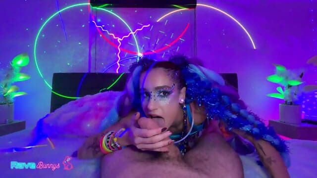 Neon Rave Bunny Takes Control Deep Throat Creampie