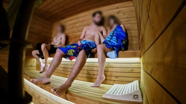 Risky Sauna Flash: Hard Cock  Three Strangers
