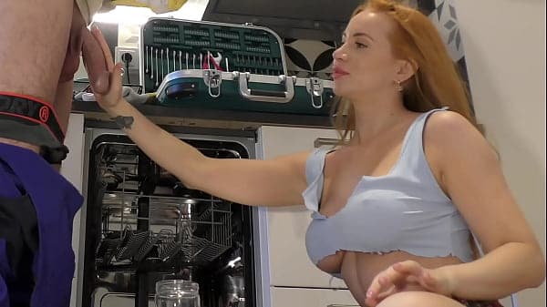 Sexy and horny redhead housewife teases a big c...