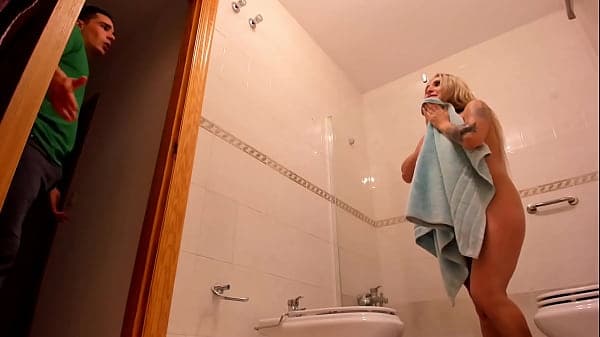 Spying on my blonde stepmom in the shower, she ...