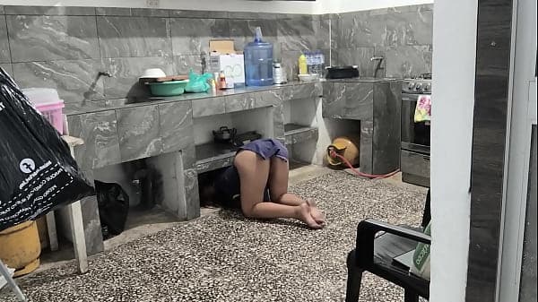 My stepsister got stuck in the kitchen while cl...