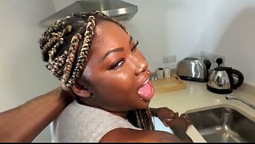 POV Ebony Slut Fucked in Kitchen - Black on Bla...