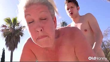 OldNanny - Horny Stud Fucks Mature Granny By The Pool