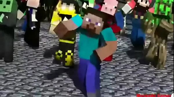 Steve dan&ccedil;ando com um monte de npc, fds kkkkk